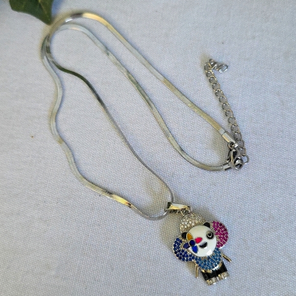 Silver Stainless Steel Multi Color Panda Bear Flower Pendant with Chain Neck… - Picture 5 of 8